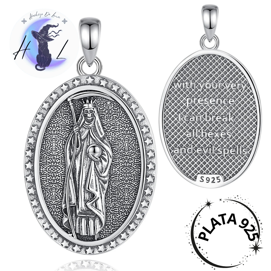 Colgante Santa Muerte De Plata Envejecida.