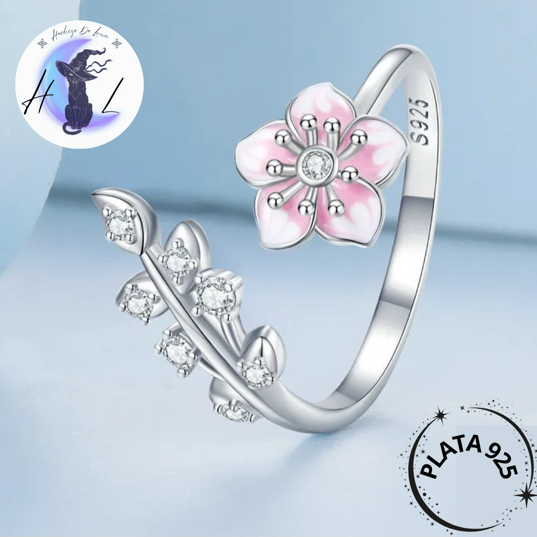 Anillo Ajustable Flor De Cerezo De Plata.