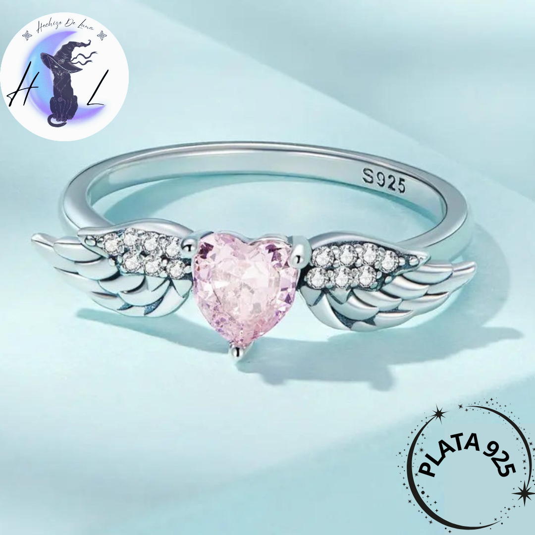 Anillo Forma de Corazón con Alas de Plata.
