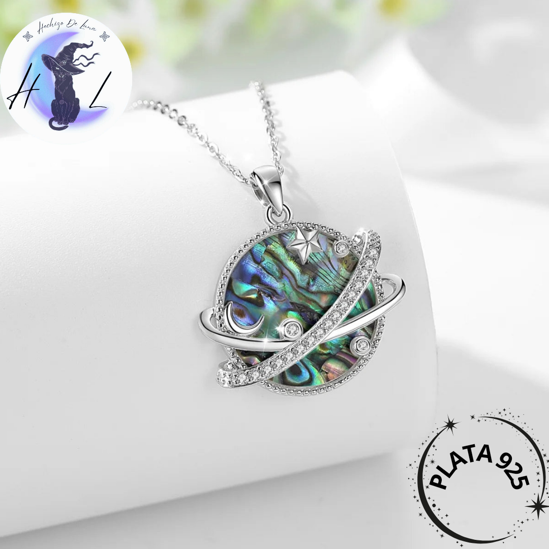 Conjunto Con Diseño De Planeta Con Circón De Plata.