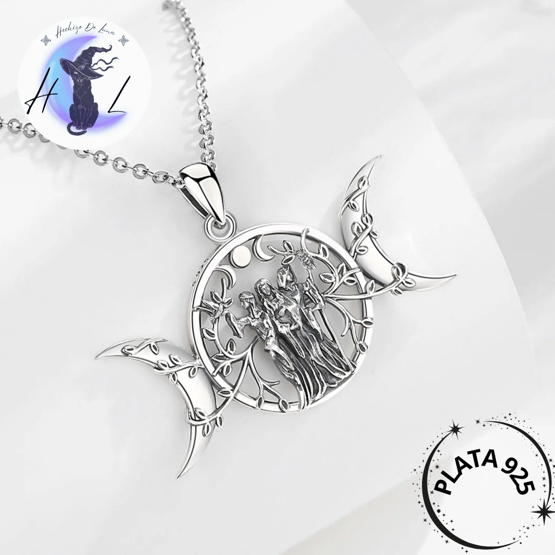 Colgante Triple Diosa, Triple Luna De Plata