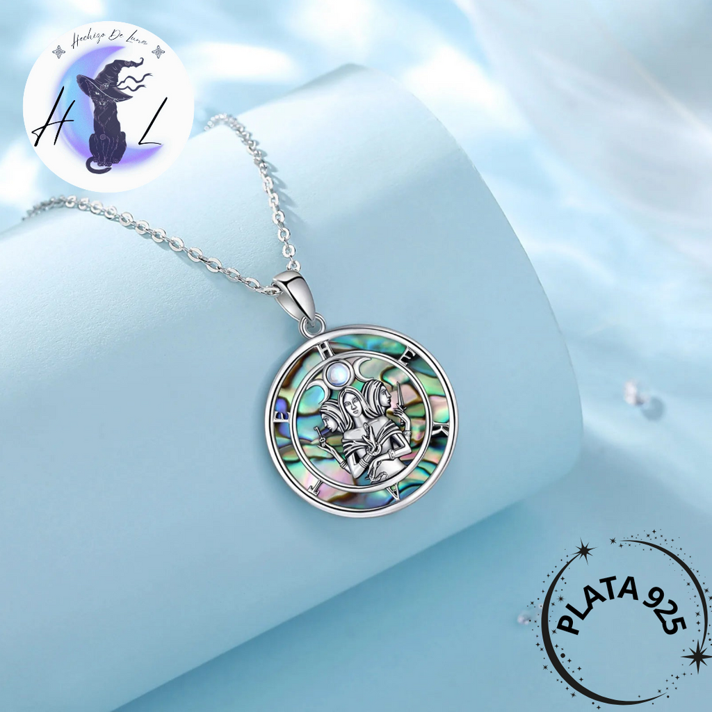 Colgante Triple Luna, Hekate Con Abulón De Plata