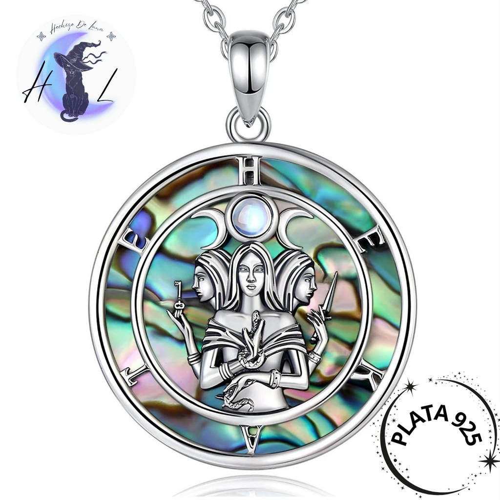 Colgante Triple Luna, Hekate Con Abulón De Plata