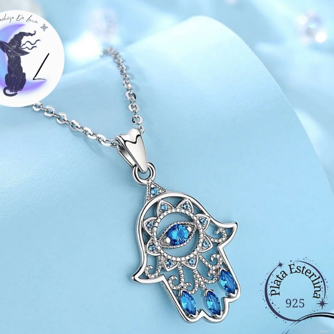 Colgante De Plata Y Circón, Diseño Mano De Hamsa.