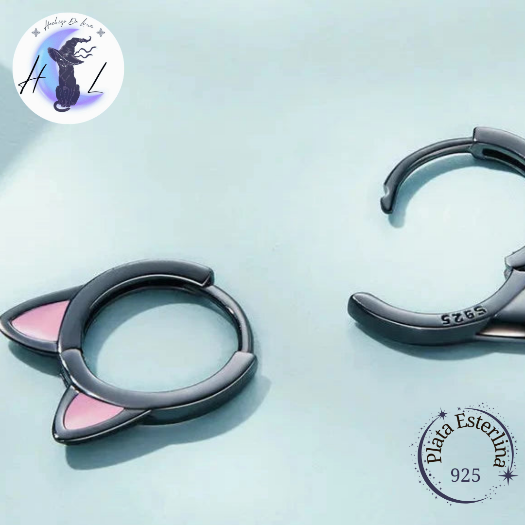 Aros De Plata, Diseño Orejas y Patitas De Gato.