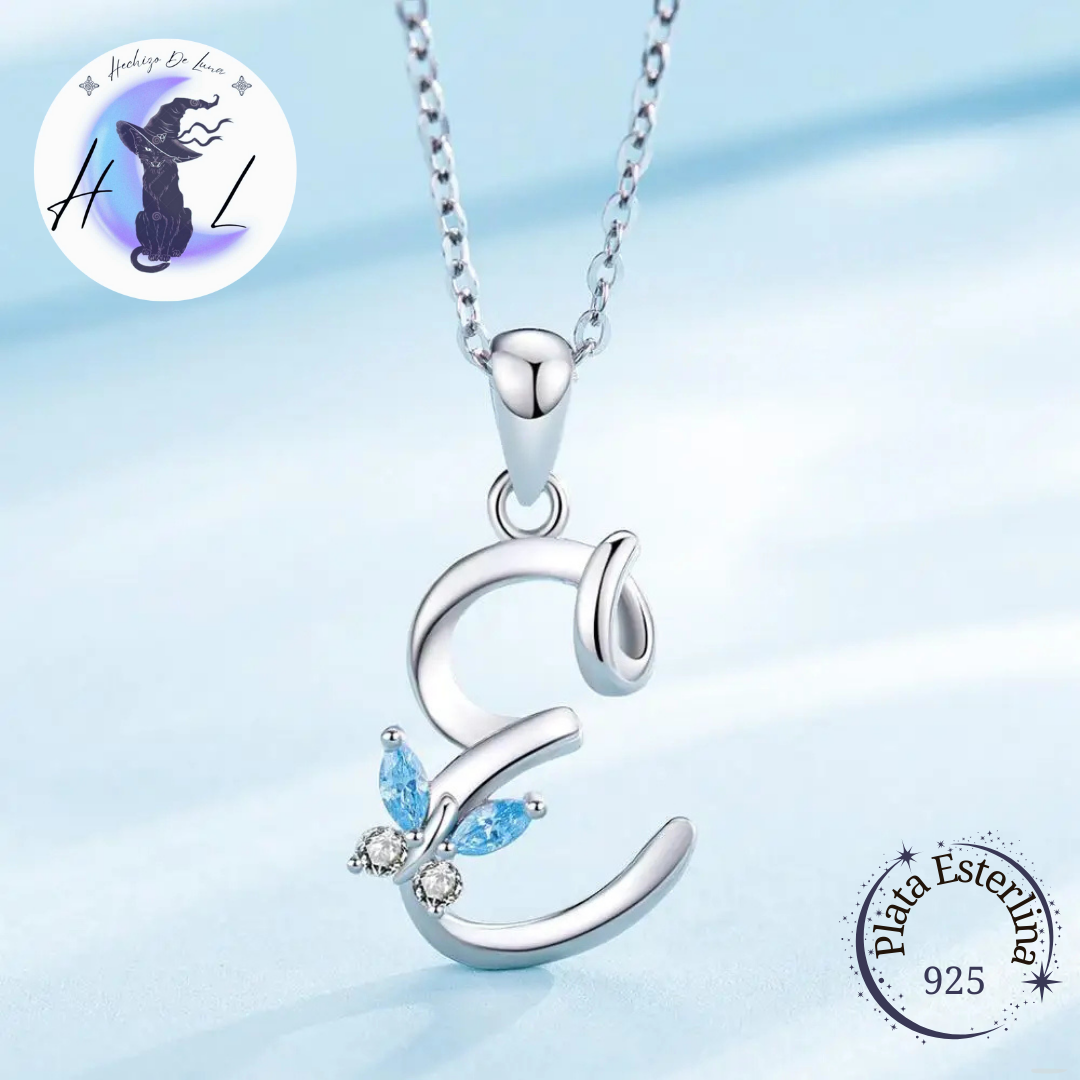 Alfabeto Con Mariposa | Colgante de Plata 925
