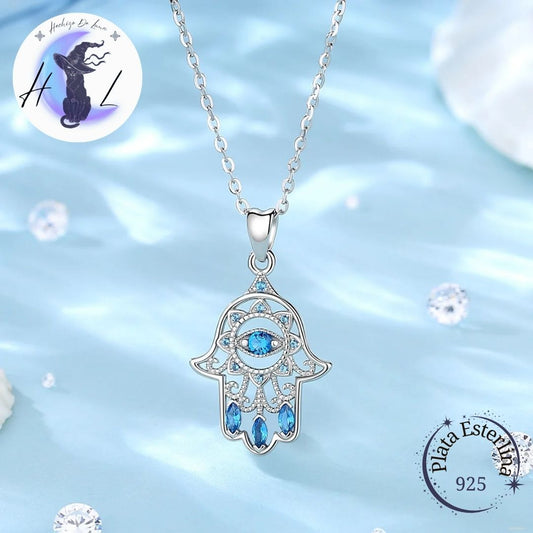 Colgante De Plata Y Circón, Diseño Mano De Hamsa.