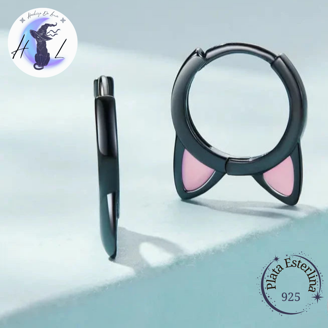 Aros De Plata, Diseño Orejas y Patitas De Gato.