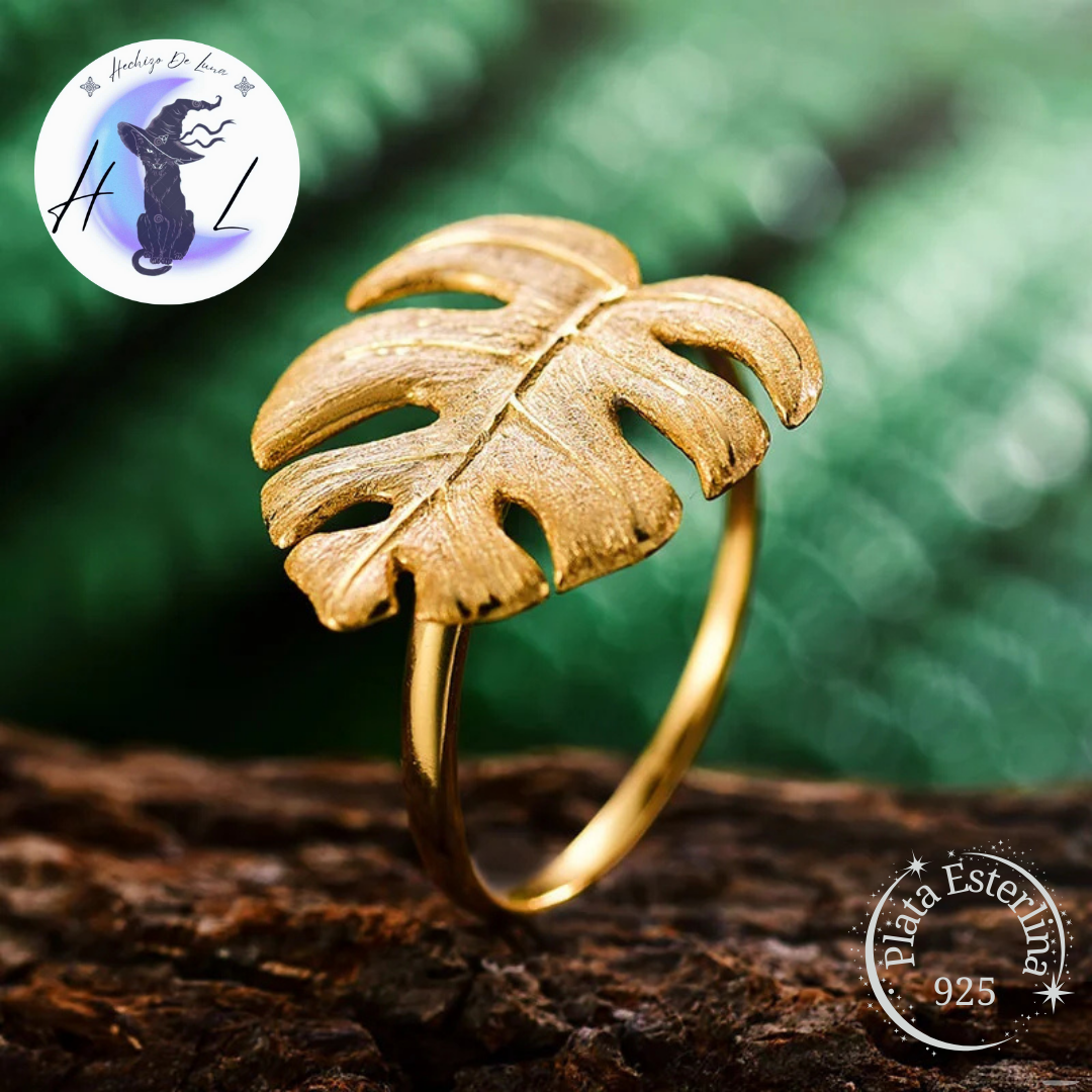 Anillo de Plata Ajustable, Diseño Monstera.