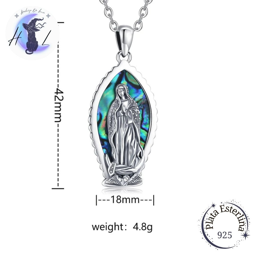 Colgante De Plata Y Abulón, Amuleto Religioso De La Virgen María.