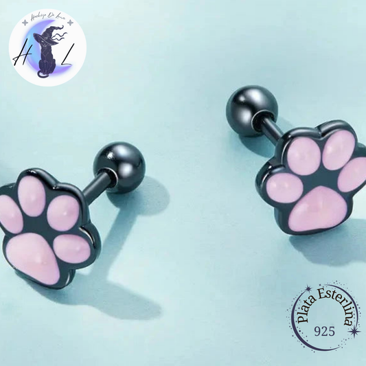 Aros De Plata, Diseño Orejas y Patitas De Gato.