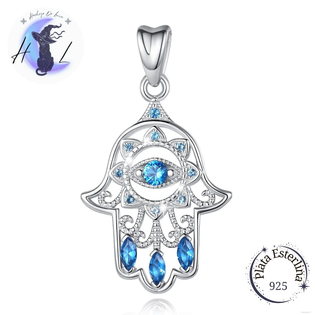 Colgante De Plata Y Circón, Diseño Mano De Hamsa.