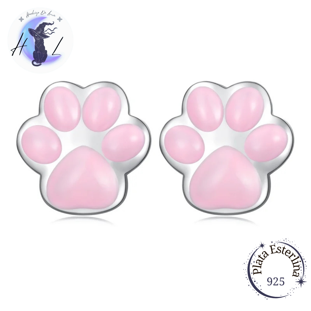 Aros De Plata, Diseño Orejas y Patitas De Gato.