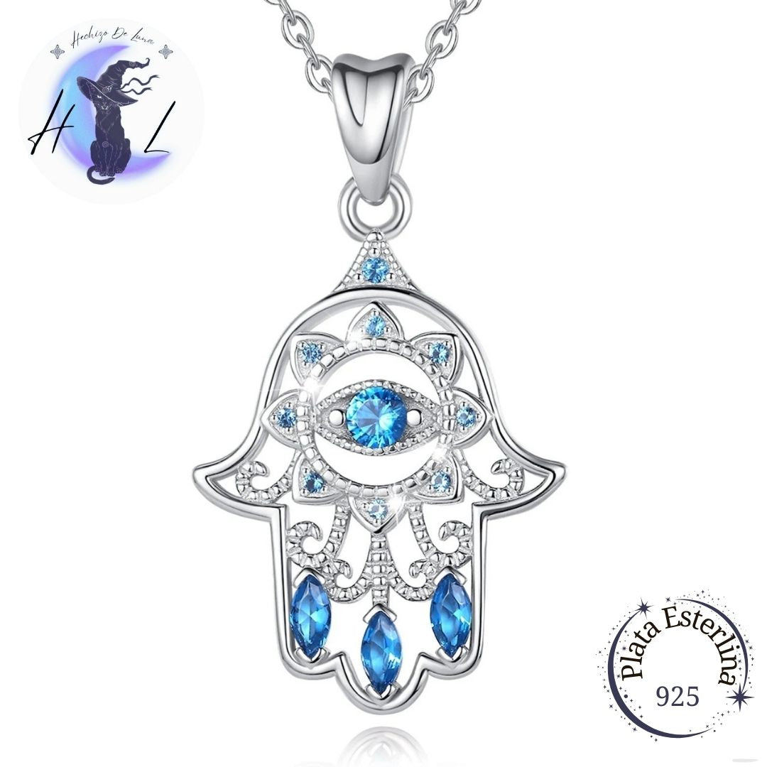 Colgante De Plata Y Circón, Diseño Mano De Hamsa.