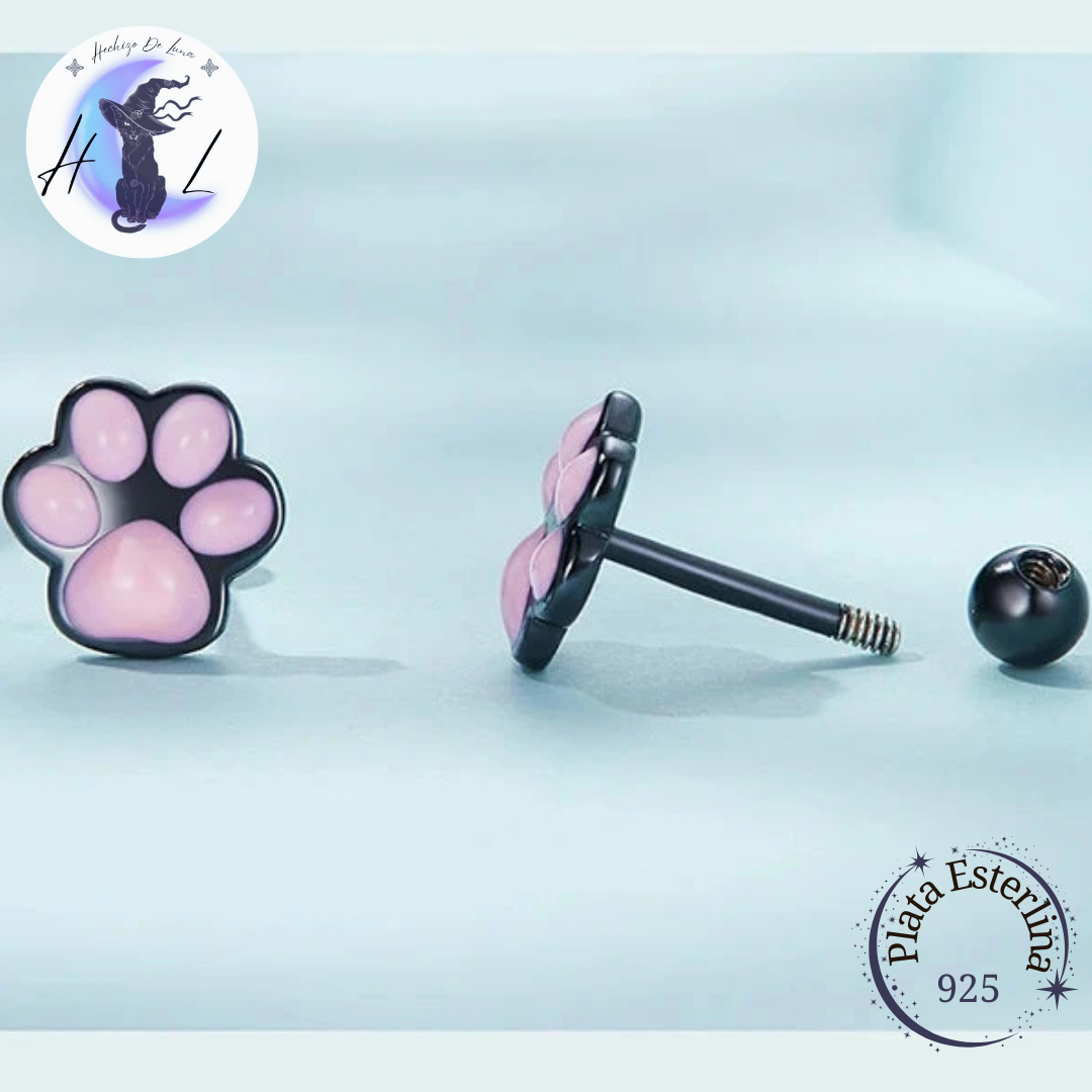 Aros De Plata, Diseño Orejas y Patitas De Gato.
