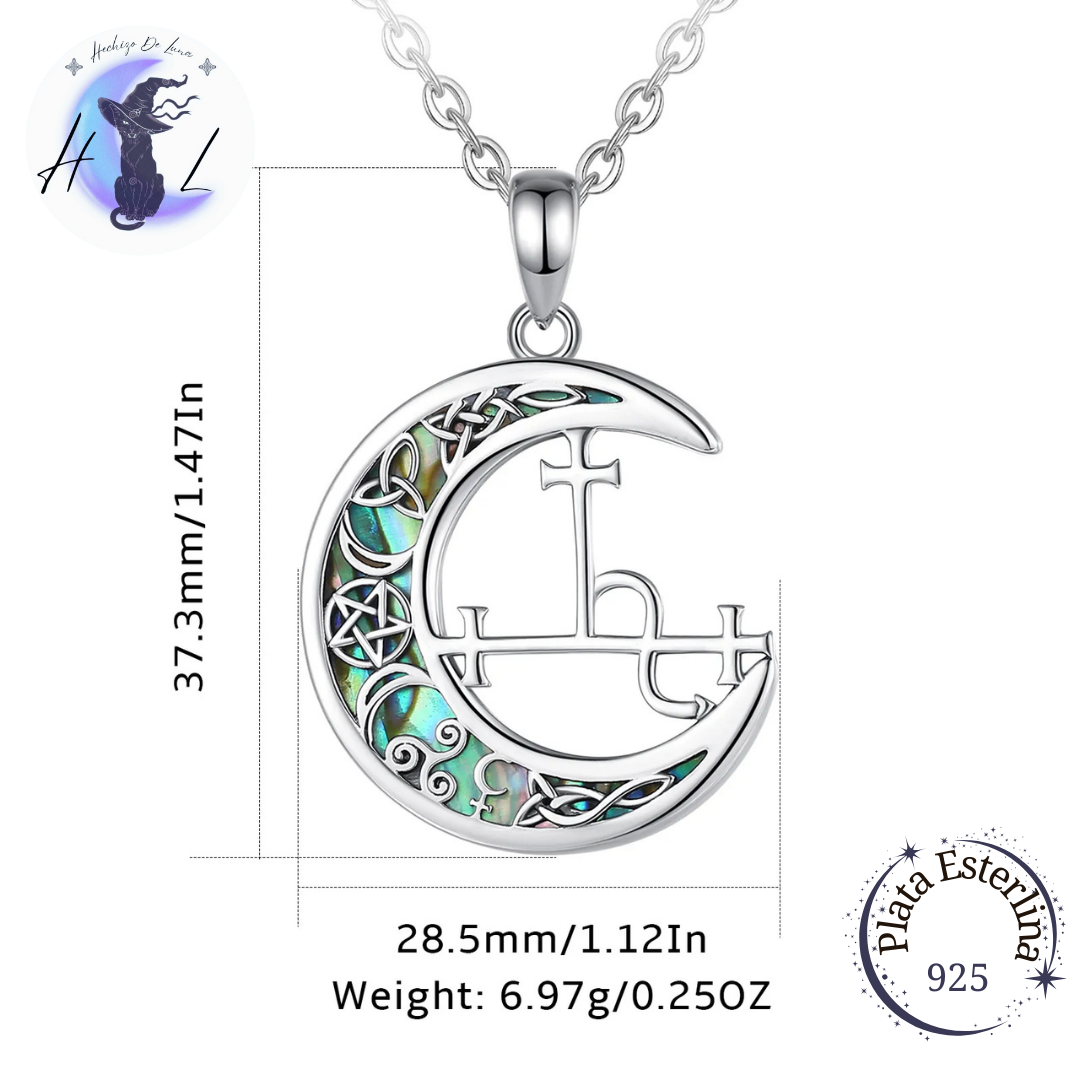 Colgante de Plata Y Abulón, Sigilo De Lilith, Medialuna.