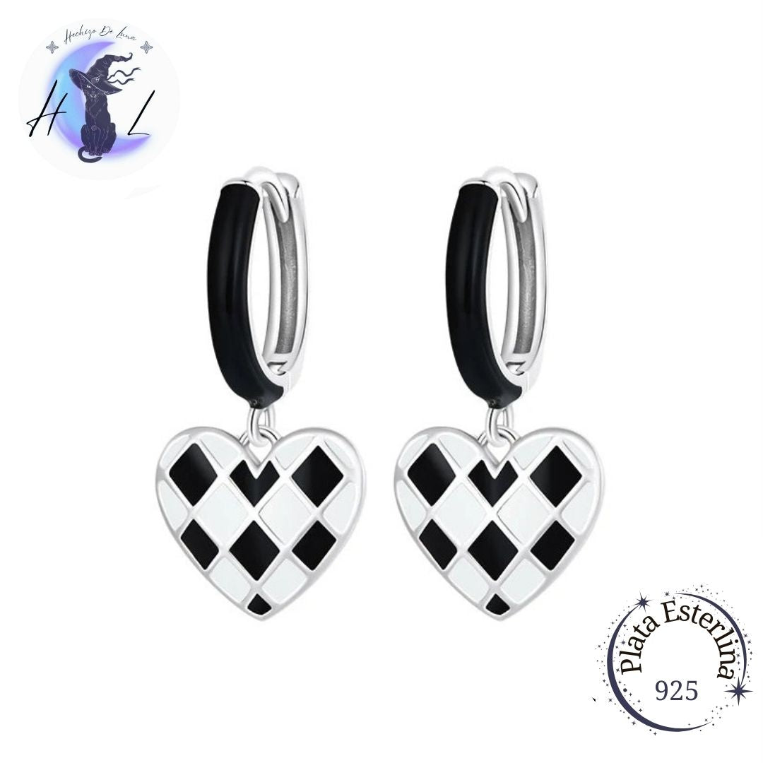 Aros De Plata, Argolla Y Corazón, Blanco Y Negro.