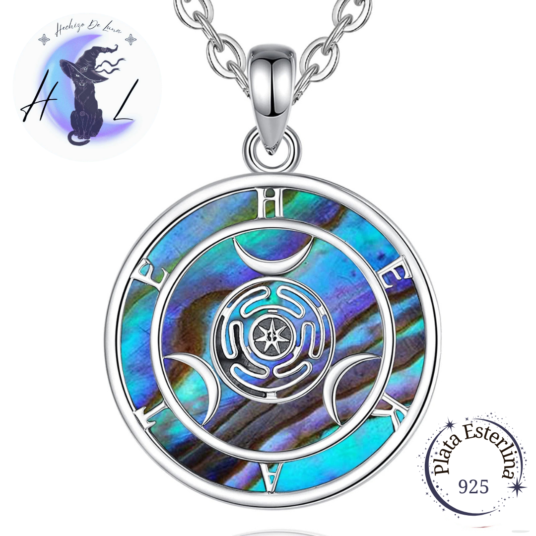 Colgante De Plata y Abulón, Diseño Hécate Triple Diosa.