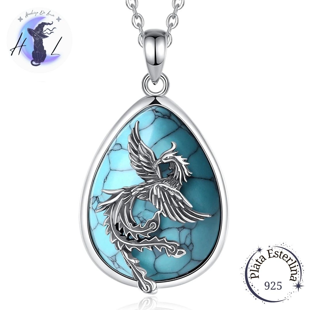 Colgante De Plata Y Turquesa, Diseño Ave Fénix.