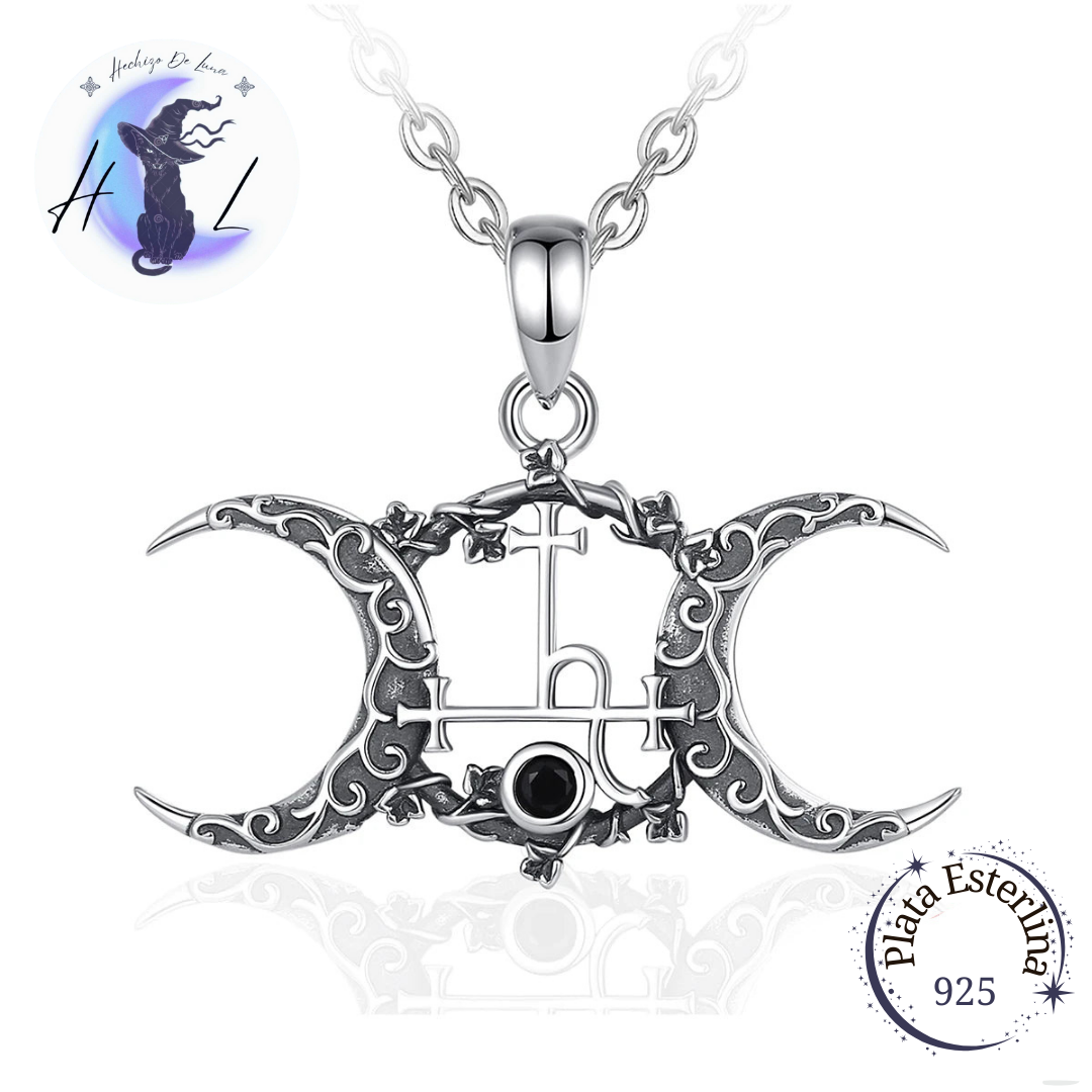 Colgante De Plata, Diseño Sigilo De Lilith Con Triple Luna.