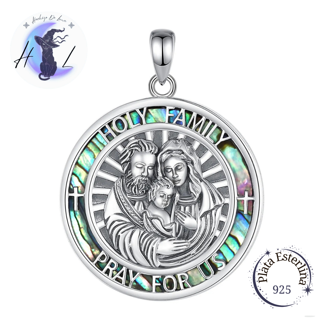 Colgante Sagrada Familia Con Concha De Abulón De Plata 925
