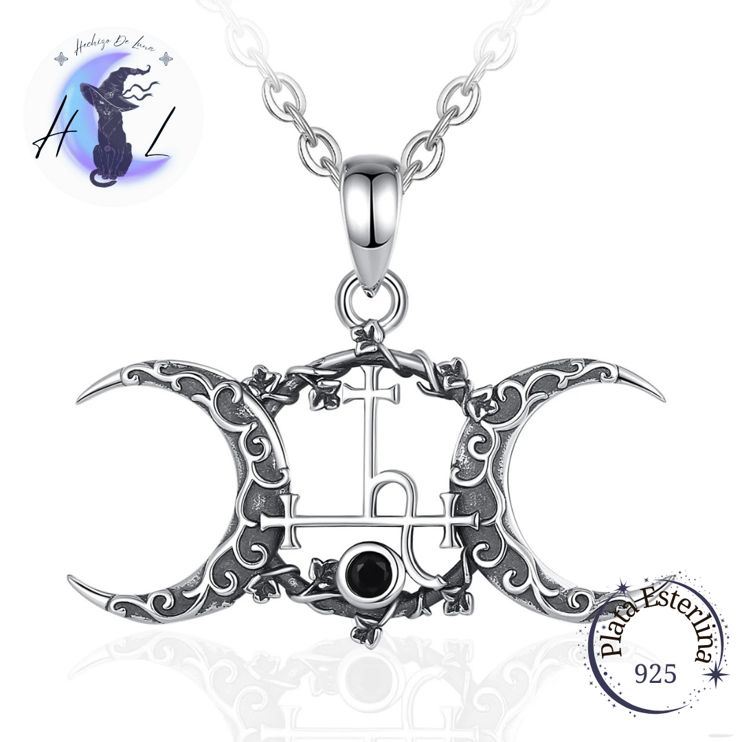 Colgante De Plata, Diseño Sigilo De Lilith Con Triple Luna.