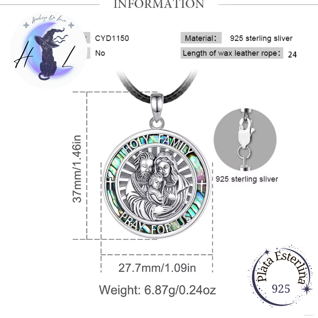 Colgante Sagrada Familia Con Concha De Abulón De Plata 925