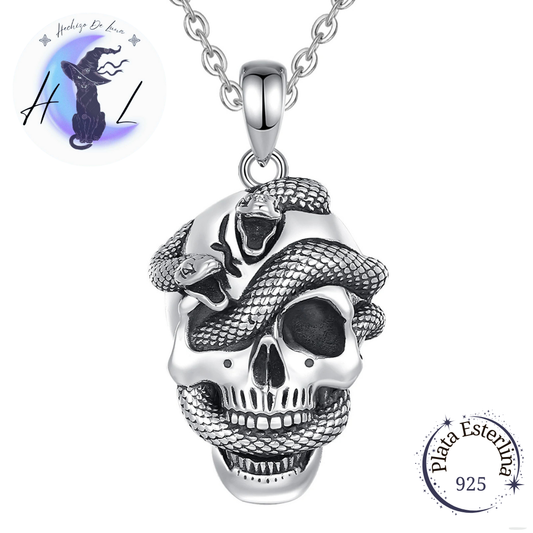 Colgante De Plata, Diseño Calavera Con Serpientes.