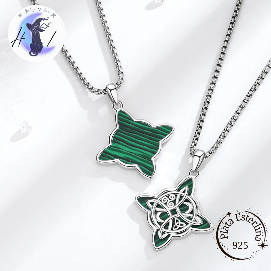 Colgante De Plata Y Malaquita, Nudo De Bruja.