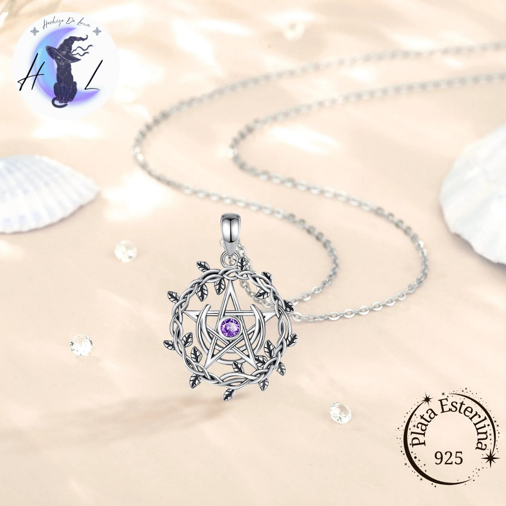Colgante De Plata, Pentáculo Con Media Luna Y Hojas De Olivo.