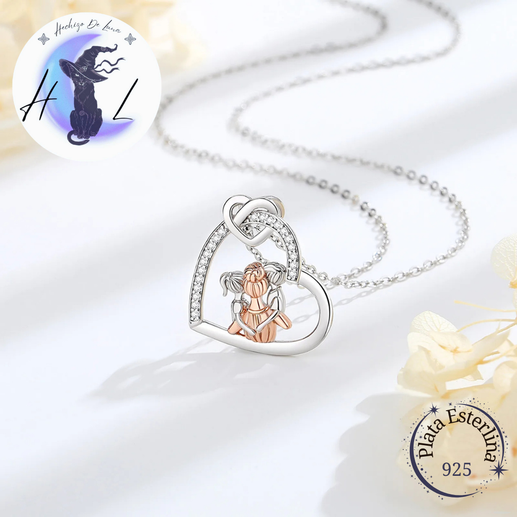 Colgante De Plata Y Circón, Diseño Corazón Madre e Hijos.