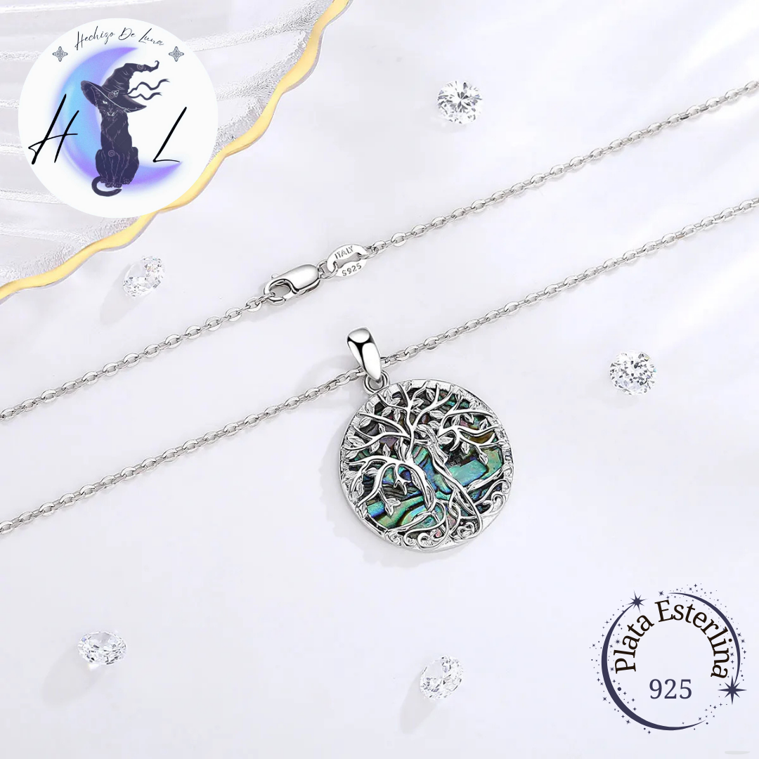 Colgante De Plata Y Abulón, Diseño Árbol De La Vida "Yggdrasil"