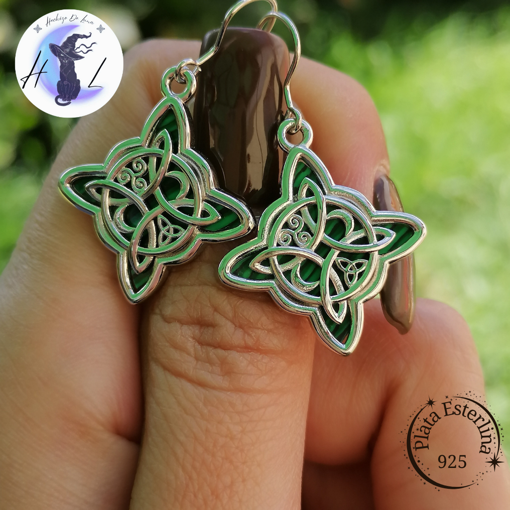 Aros Colgantes De Plata Y Malaquita , Nudo De Bruja.