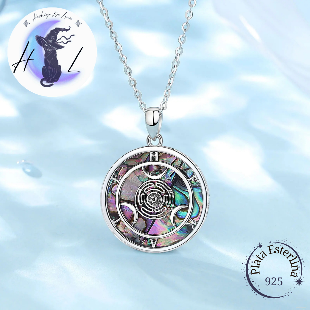Colgante De Plata y Abulón, Diseño Hécate Triple Diosa.