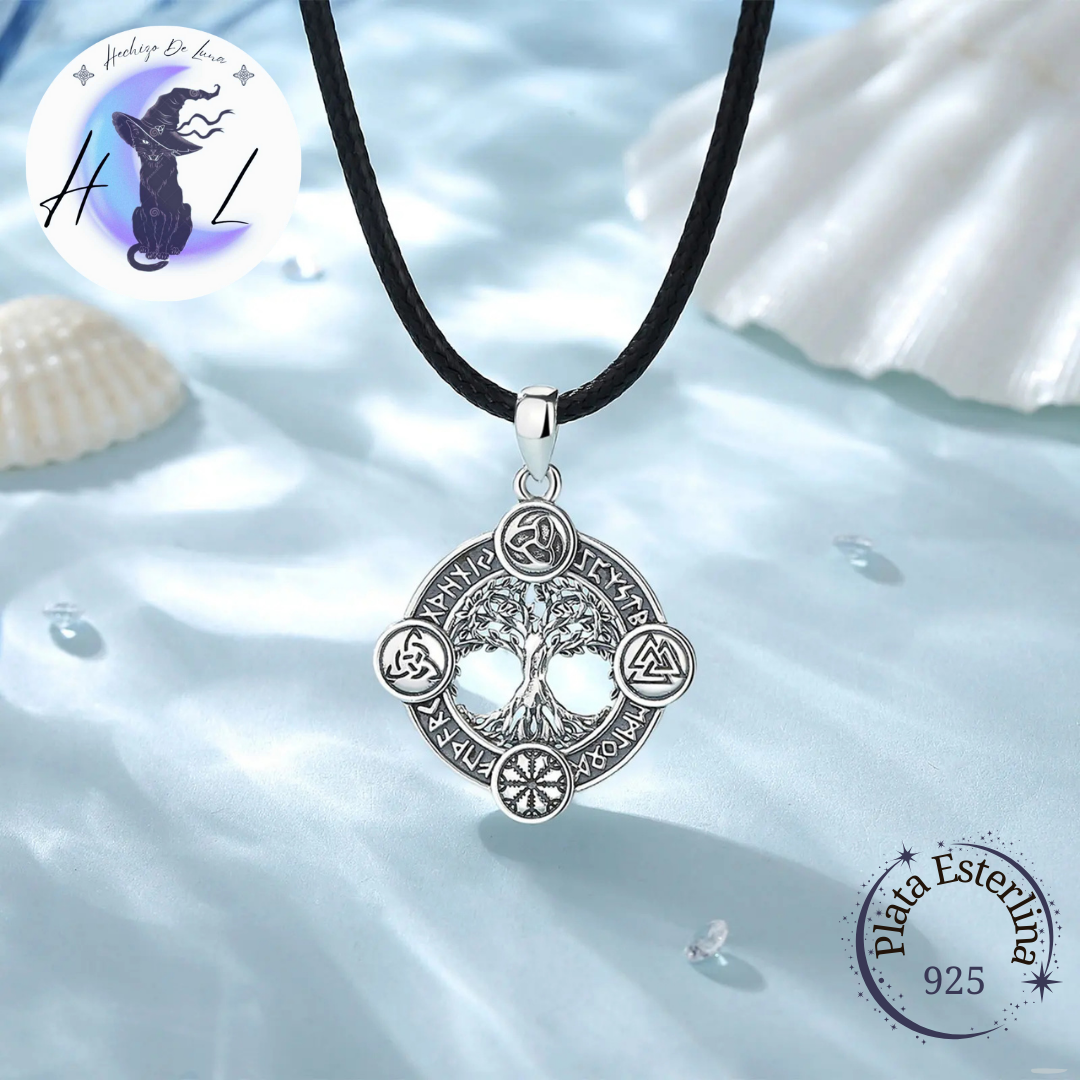 Colgante Árbol La Vida, Runas Nórdicas. Valknut, Hexa, Triqueta Celta,  Yggdrasil.