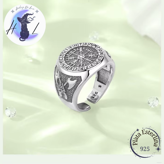 Anillo Ajustable Vegvísir de Plata.