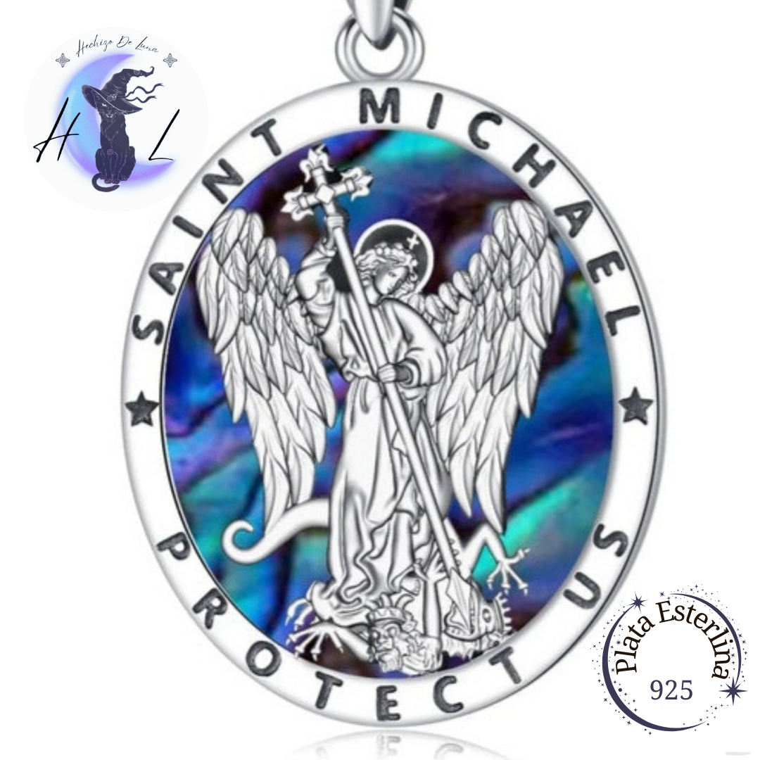 Colgante Arcángel De San Miguel Con Concha De Abulón De Plata 925.