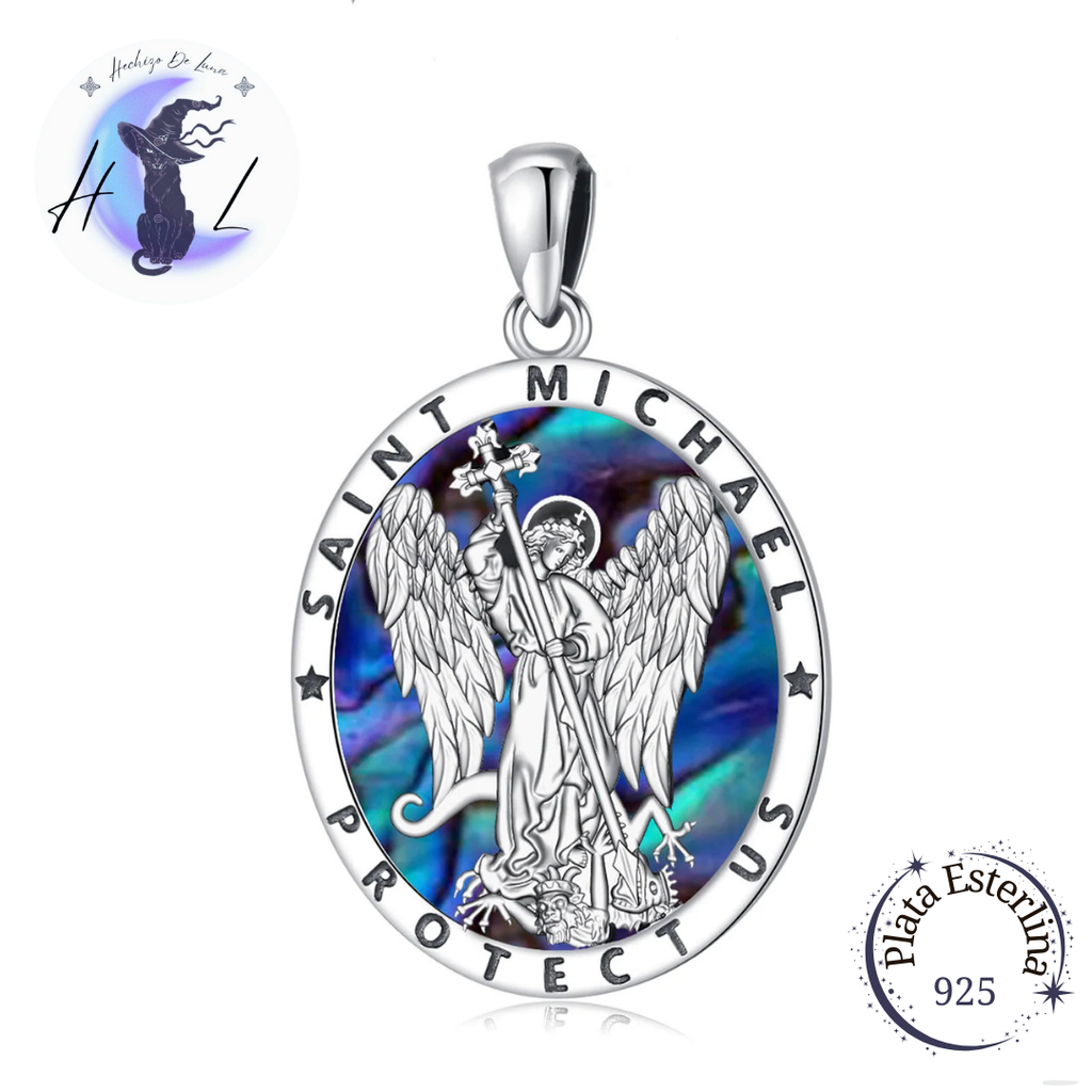 Colgante Arcángel De San Miguel Con Concha De Abulón De Plata 925.