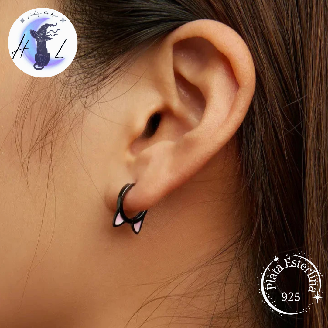 Aros De Plata, Diseño Orejas y Patitas De Gato.