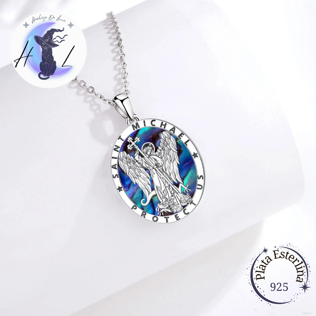 Colgante Arcángel De San Miguel Con Concha De Abulón De Plata 925.
