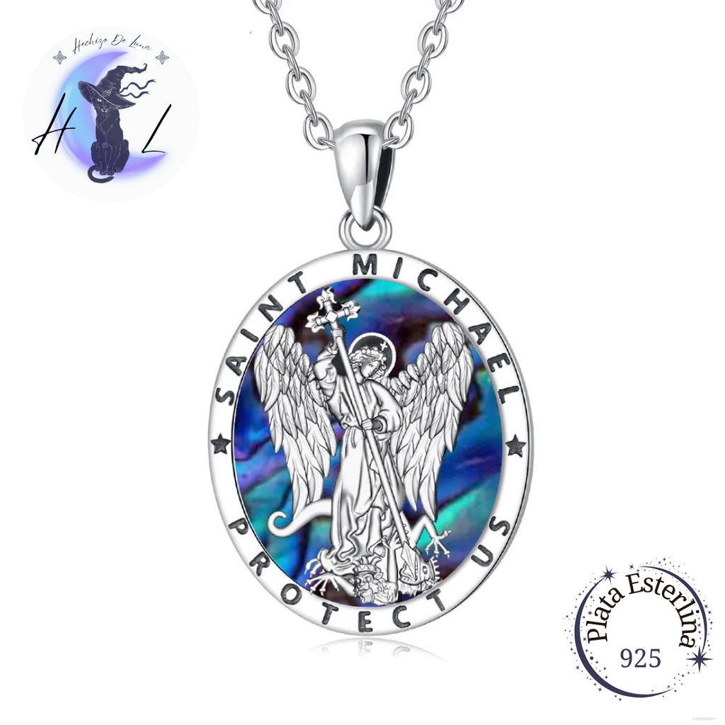 Colgante Arcángel De San Miguel Con Concha De Abulón De Plata 925.