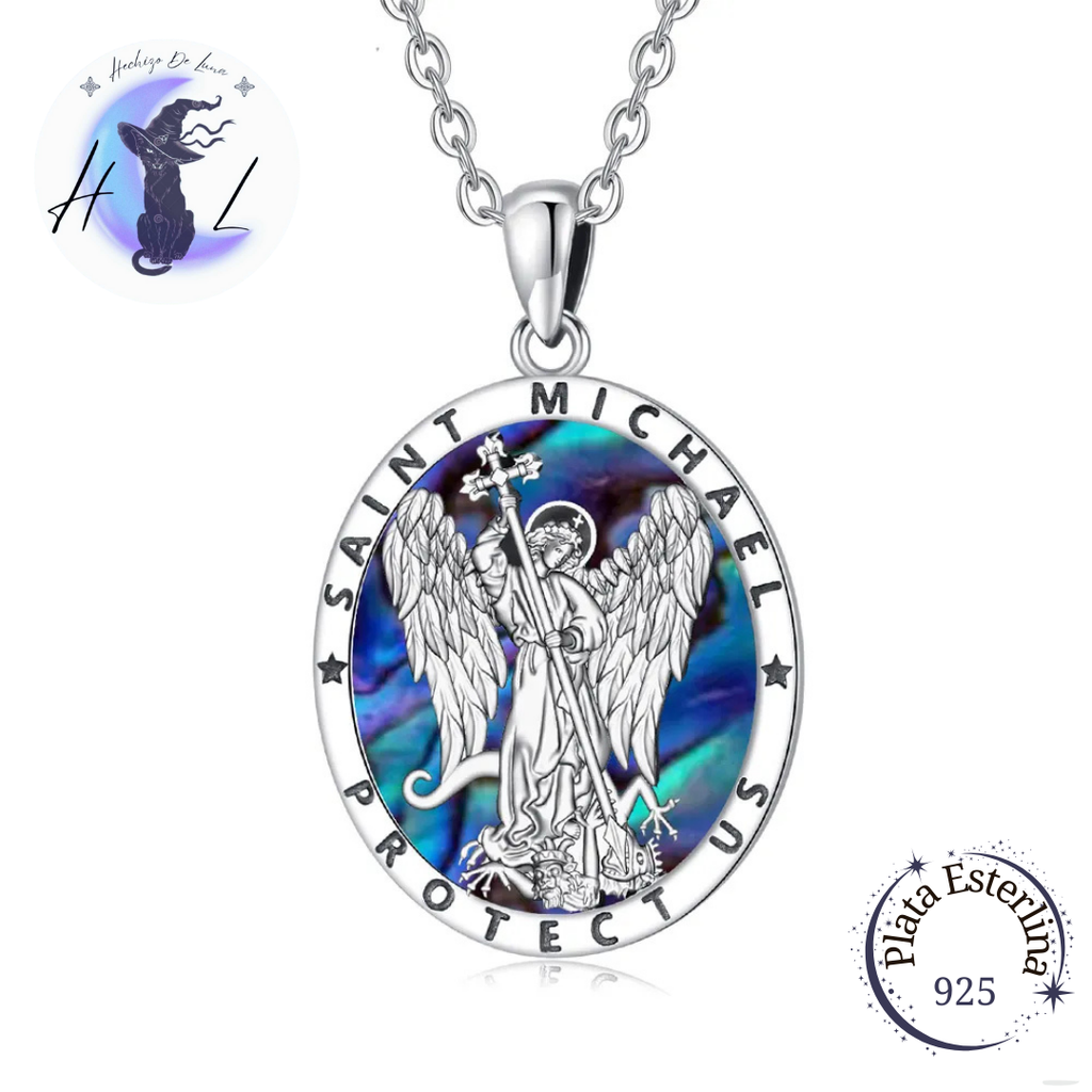Colgante Arcángel De San Miguel Con Concha De Abulón De Plata 925.