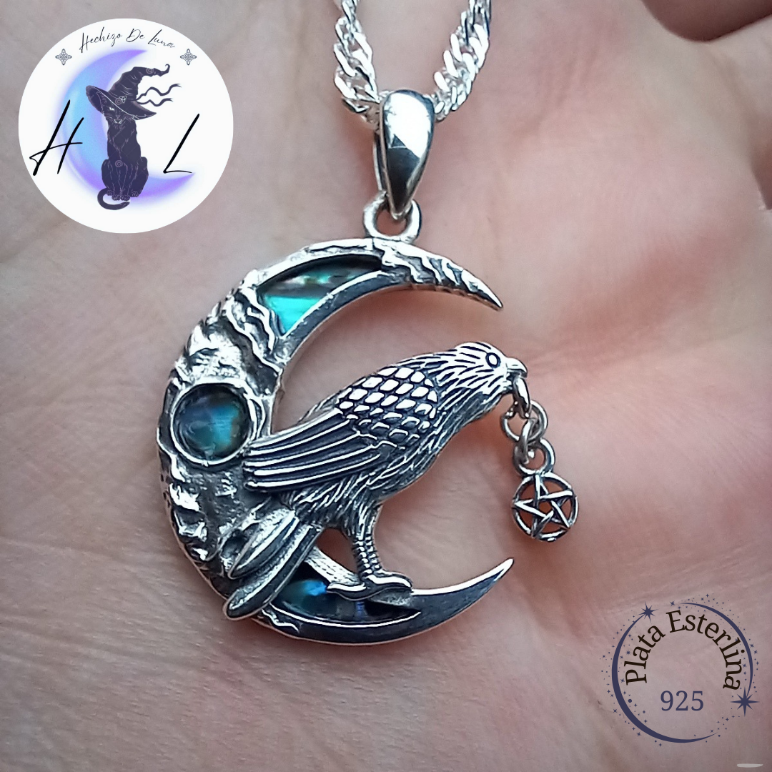 Colgante De Plata Y Abulón, Cuervos de Odin "Huginn y Muninn".