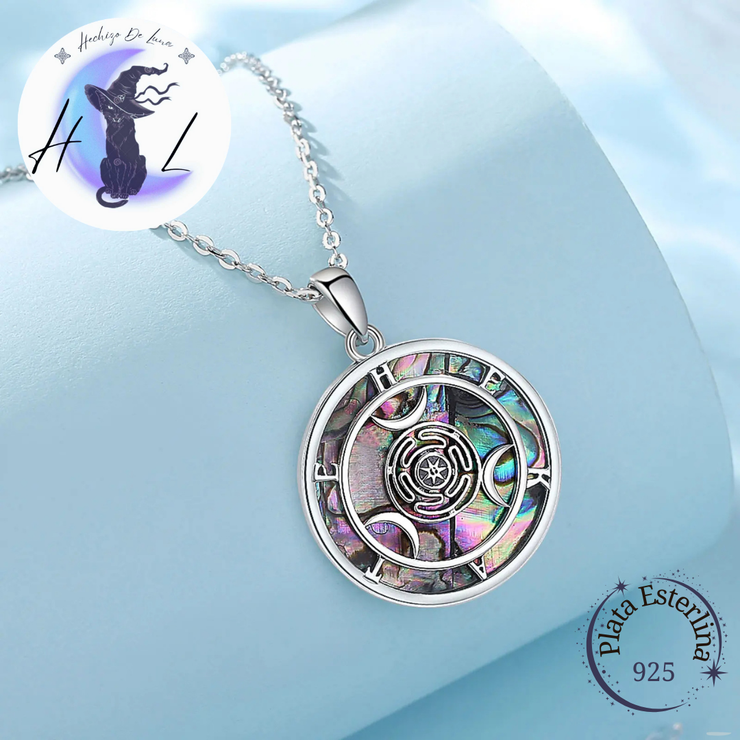 Colgante De Plata y Abulón, Diseño Hécate Triple Diosa.