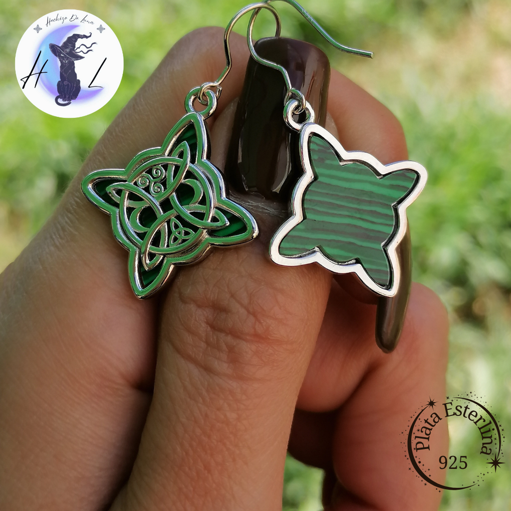 Aros Colgantes De Plata Y Malaquita , Nudo De Bruja.