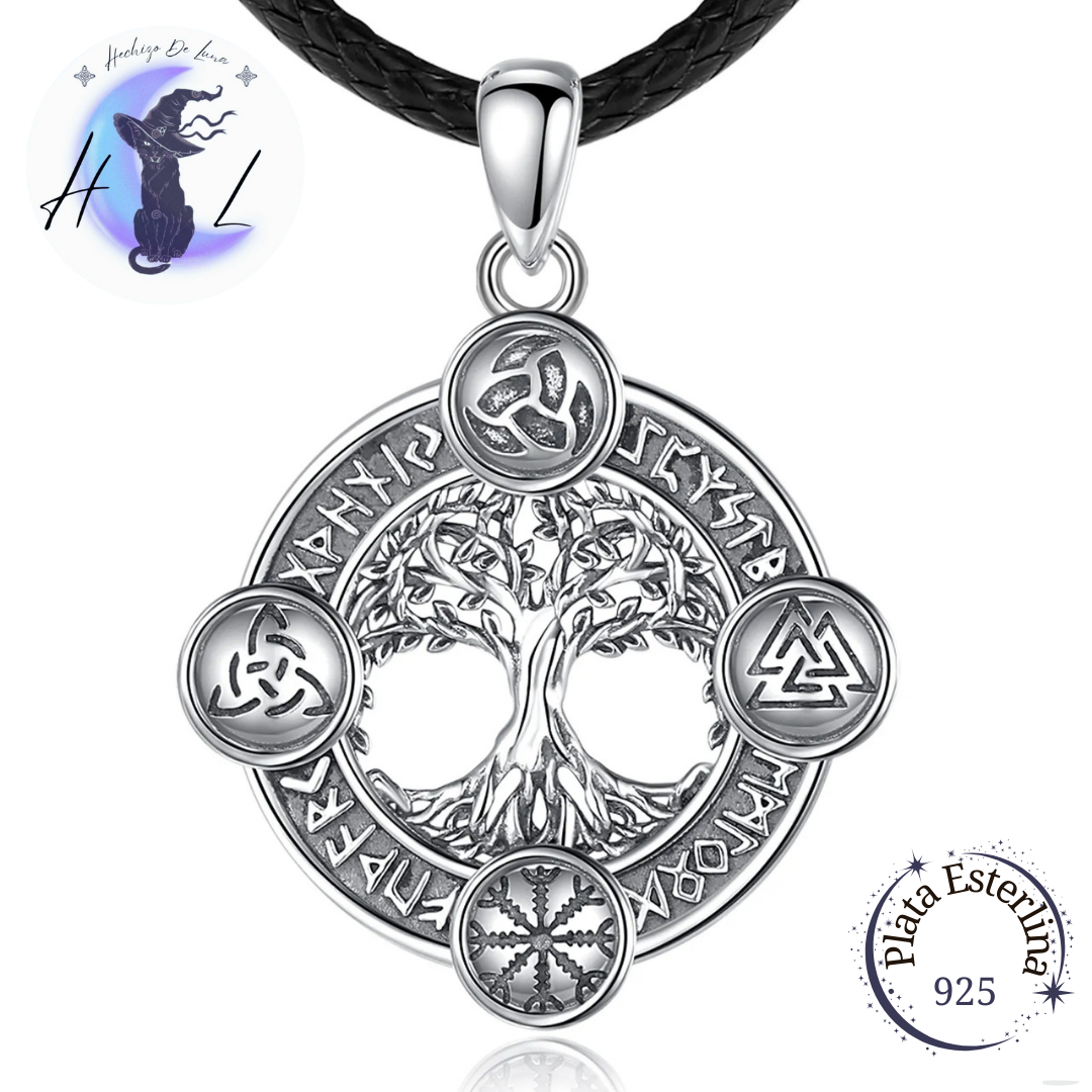 Colgante Árbol La Vida, Runas Nórdicas. Valknut, Hexa, Triqueta Celta,  Yggdrasil.