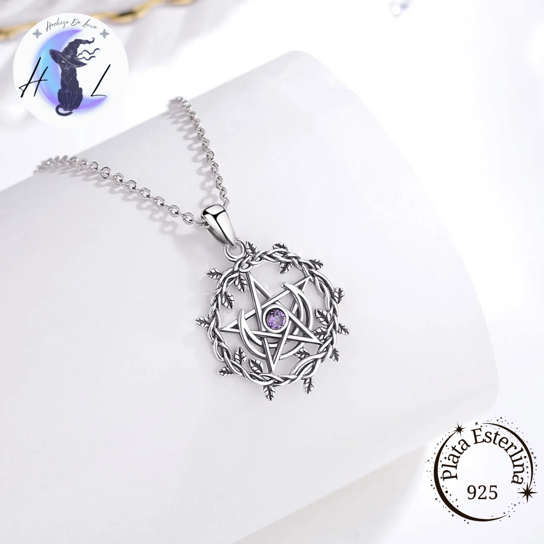 Colgante De Plata, Pentáculo Con Media Luna Y Hojas De Olivo.