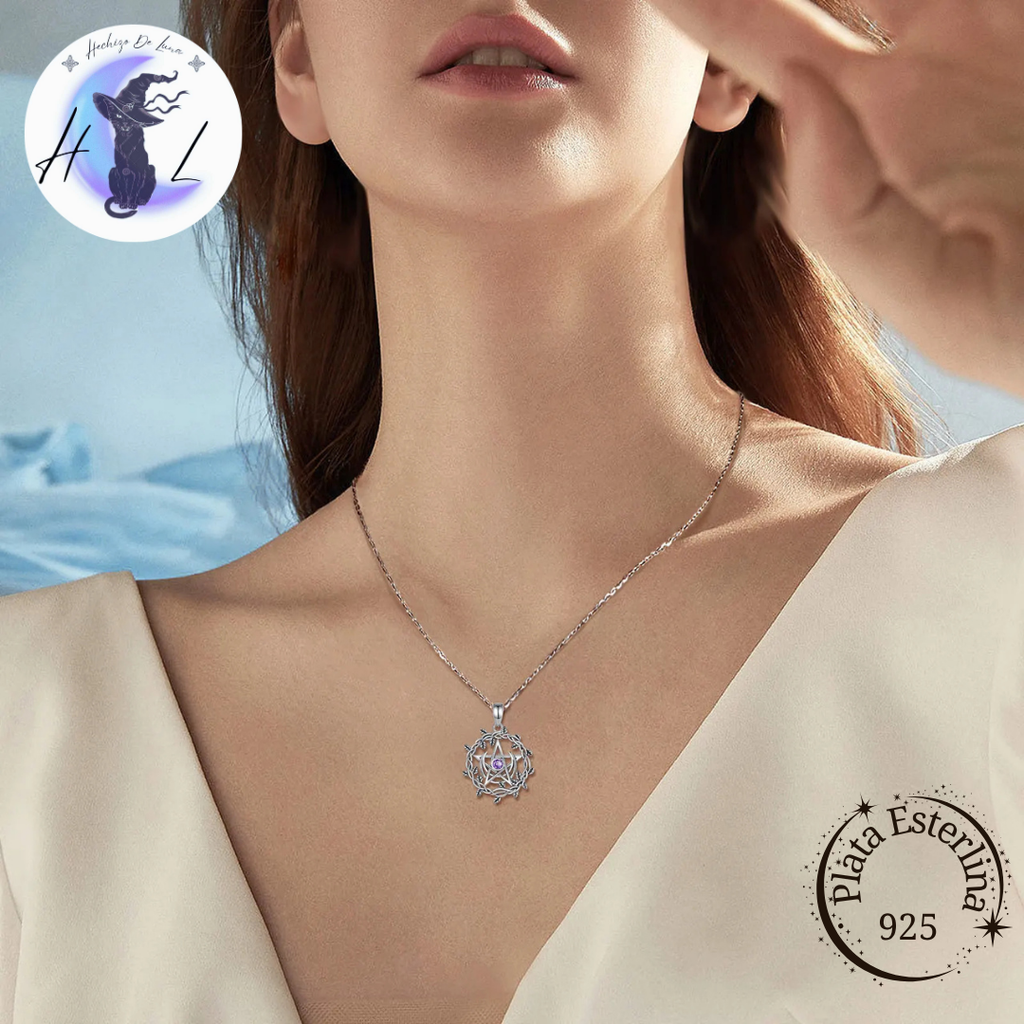Colgante De Plata, Pentáculo Con Media Luna Y Hojas De Olivo.