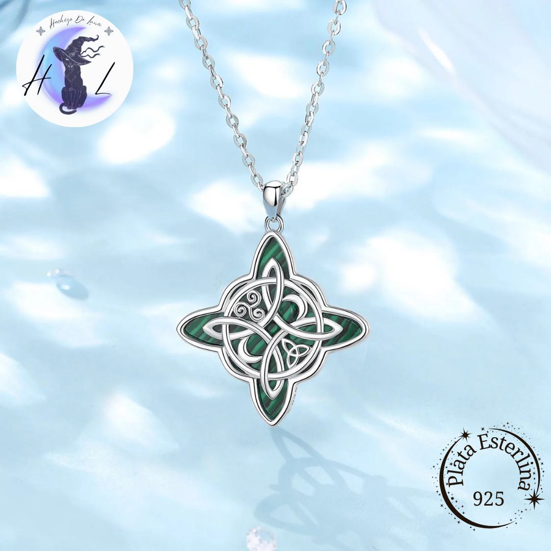 Colgante De Plata Y Malaquita, Nudo De Bruja.