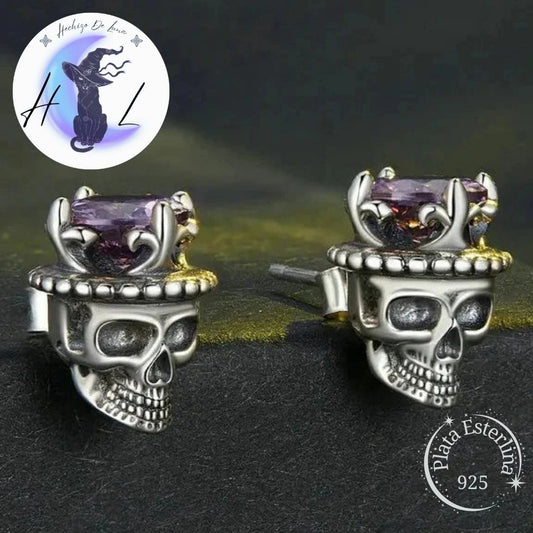 Aros De Plata Y Circón, Diseño Rey Calavera.